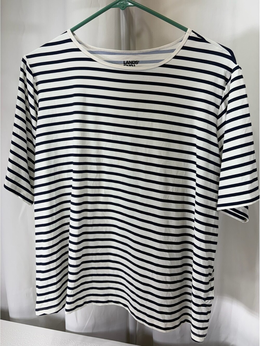 Lands' End Women's Plus Size Striped Short Sleeve Top 1X 269D